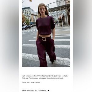 ZARA SATIN WIDE LEG BELTED PANTS